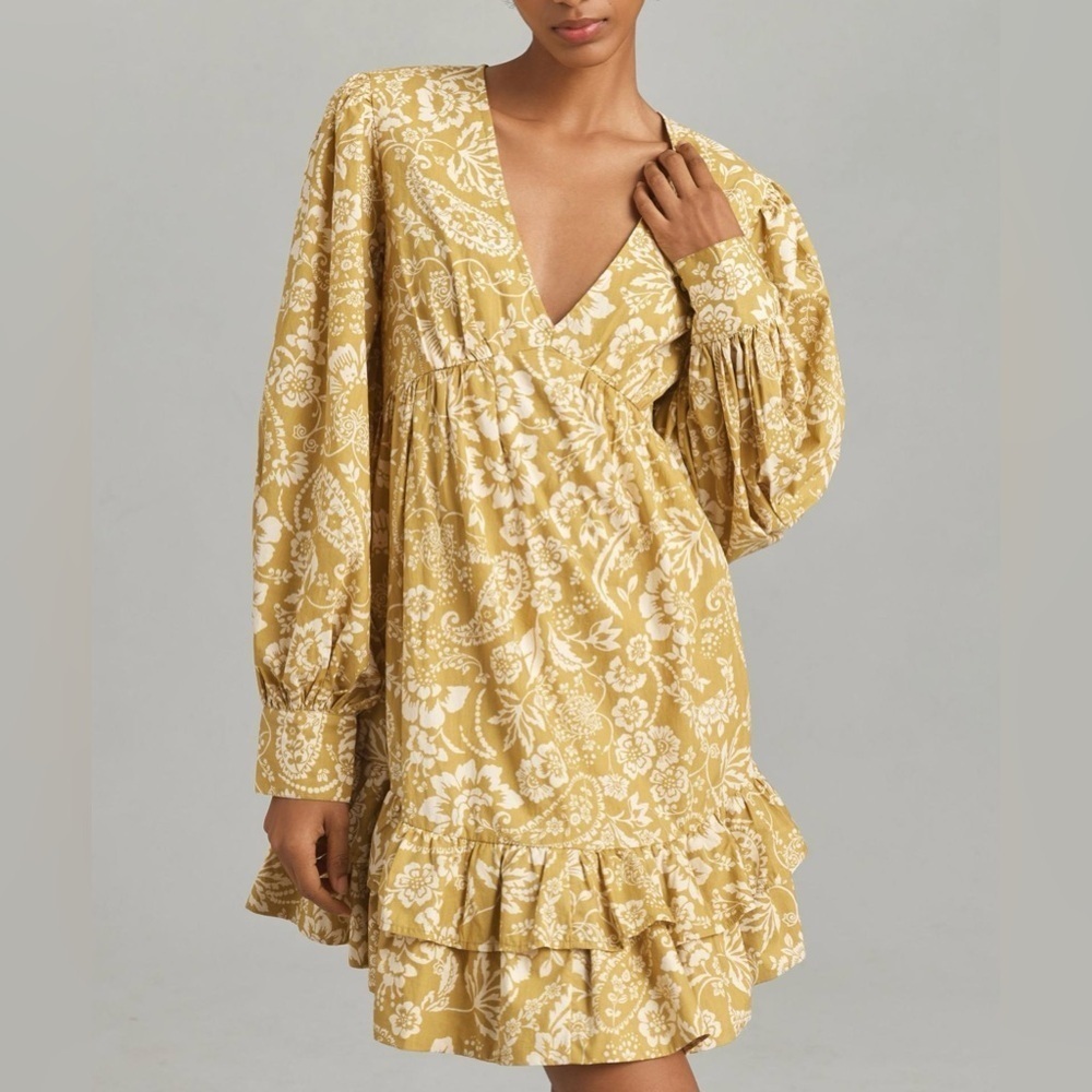 NWT Size XSP - Maeve Long-Sleeve V-Neck Ruffle Mini Dress